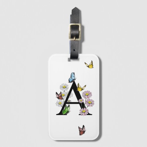 Letter A Floral Butterfly Monogram Initial    Luggage Tag
