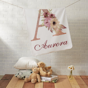 Letter A Floral Rose Gold Monogram Nursery Baby Blanket