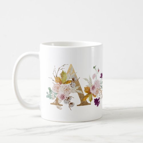 Letter A _ Gold Floral Gift to sister coworker bff Coffee Mug