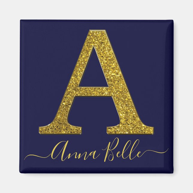 Letter A gold glitter Magnet (Front)