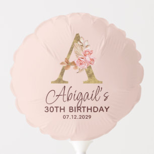 Letter A Gold Monogram Blush Pink Roses Balloon