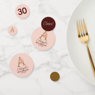 Letter A Gold Monogram Blush Pink Roses Confetti