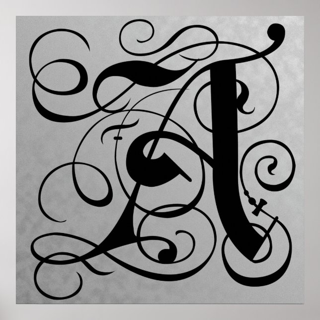 Letter A, Gothic Monogram Black Poster (Front)