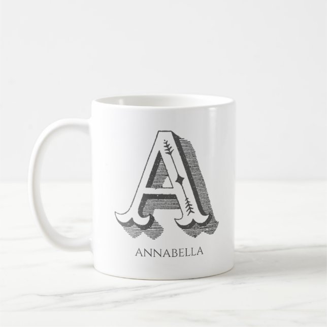 Letter A Grey Monogram Modern Name Coffee Mug (Left)