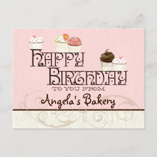 Letter A Happy Birthday Cupcake Business Postcard