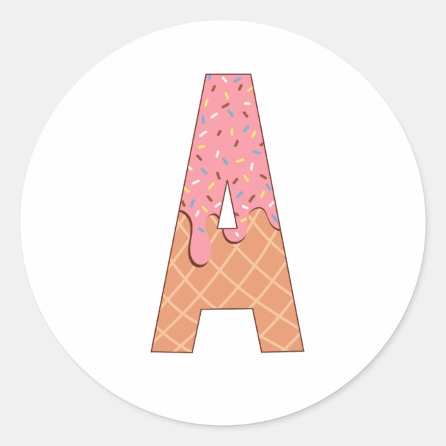 Letter A - Ice cream theme Classic Round Sticker (Front)