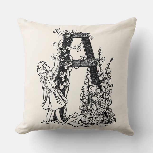 Letter 'A' in the Garden Monogram Throw Pillow (Front)