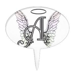 Letter A Initial Monogram with Angel Wings & Halo Cake Topper