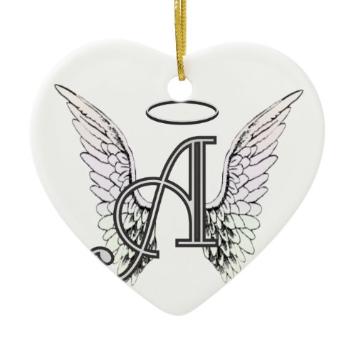 Letter A Initial Monogram with Angel Wings &amp; Halo Ceramic Ornament