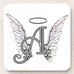 Letter A Initial Monogram with Angel Wings & Halo Drink Coaster