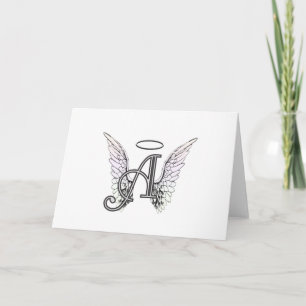 Letter A Initial Monogram with Angel Wings & Halo Note Card