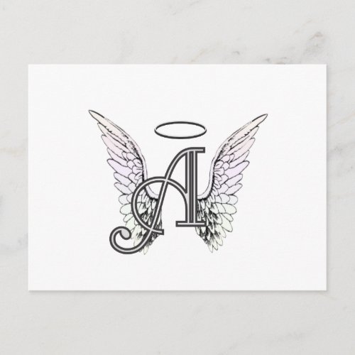 Letter A Initial Monogram with Angel Wings  Halo Postcard