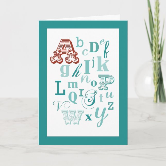 Letter A Initial Name Alphabet Birthday Teal & Red Card (Front)