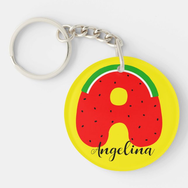 Letter A Keychain, Watermelon Keychain, Cute Keychain (Front)