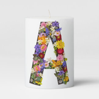 Letter a made of real natural flowers and leaves o pillar candle