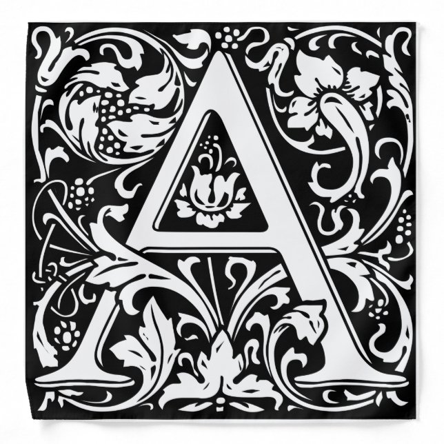 Letter A Medieval Monogram Art Nouveau Bandana (Front)