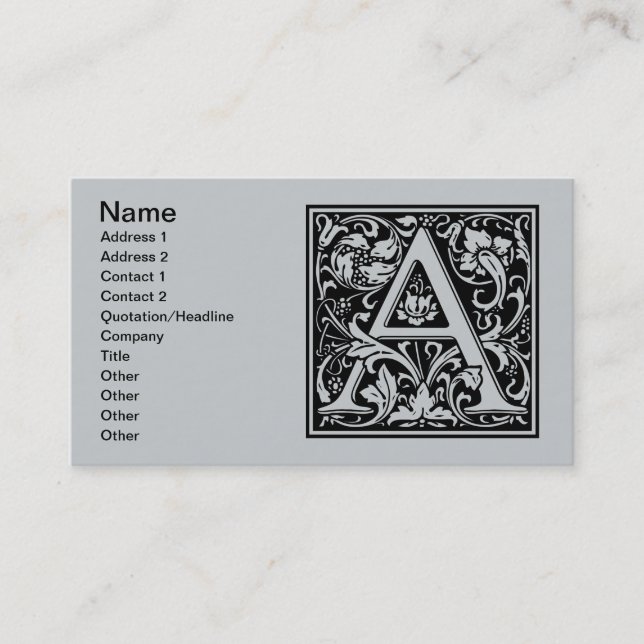 Letter A Medieval Monogram Art Nouveau Business Card (Front)