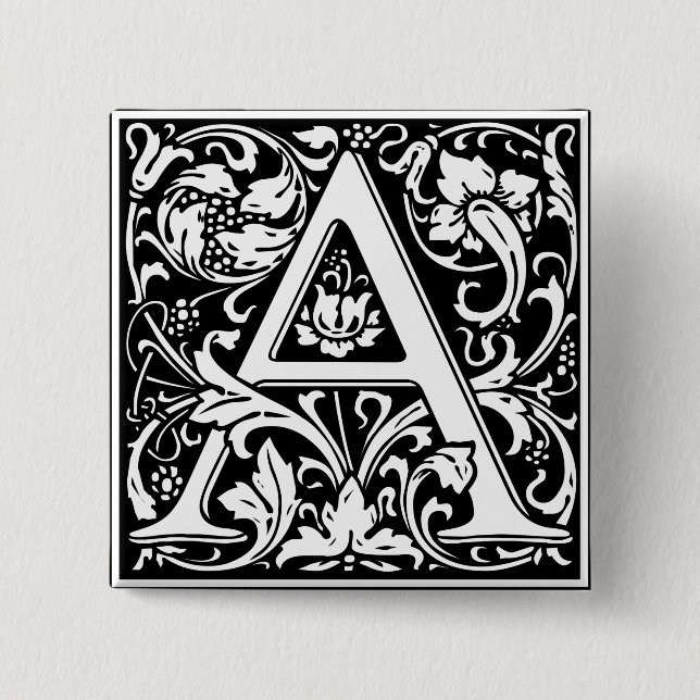 Letter A Medieval Monogram Art Nouveau Button (Front)