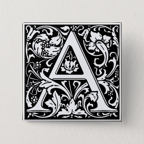 Letter A Medieval Monogram Art Nouveau Button