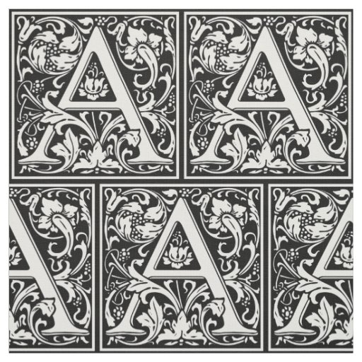 Letter A Medieval Monogram Art Nouveau Fabric