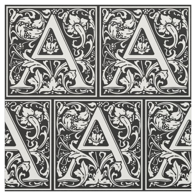 Letter A Medieval Monogram Art Nouveau Fabric (Swatch)