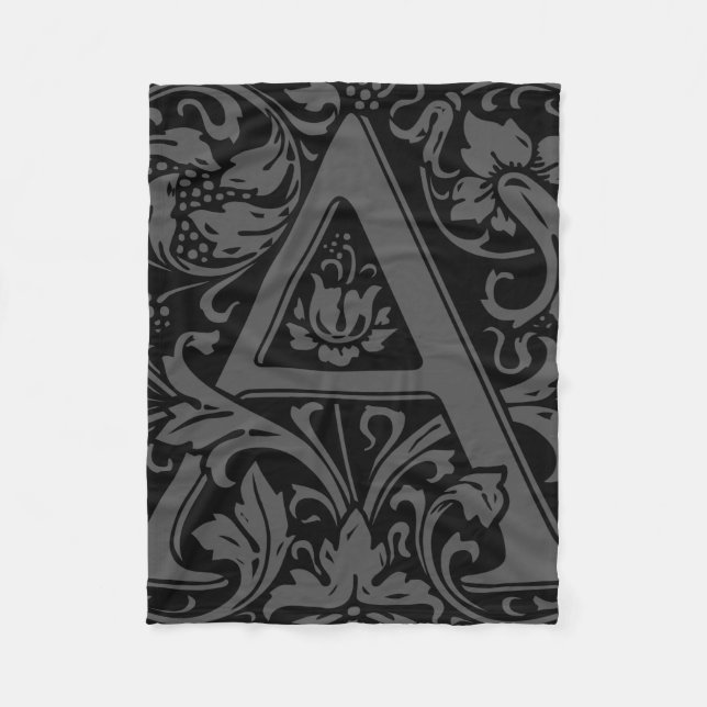 Letter A Medieval Monogram Art Nouveau Fleece Blanket (Front)