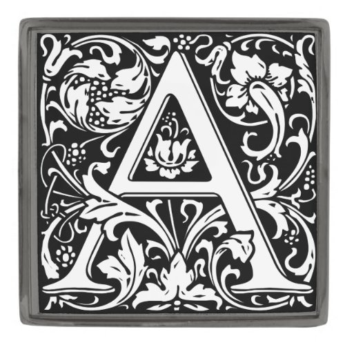 Letter A Medieval Monogram Art Nouveau Gunmetal Finish Lapel Pin
