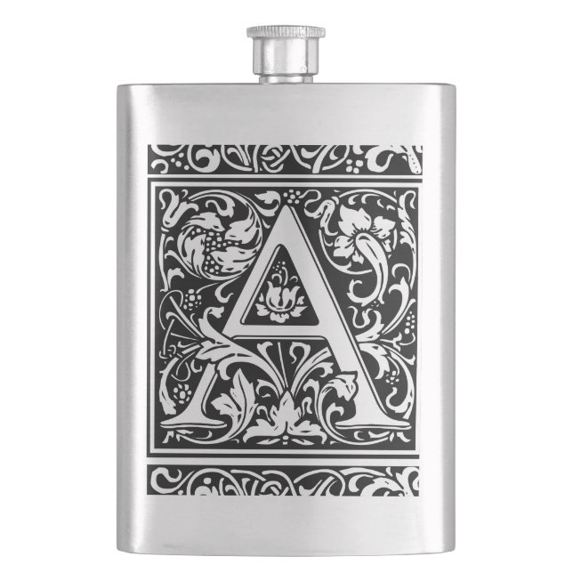 Letter A Medieval Monogram Art Nouveau Hip Flask (Front)