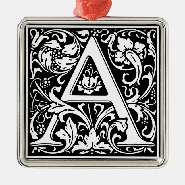 Letter A Medieval Monogram Art Nouveau Metal Ornament (Front)