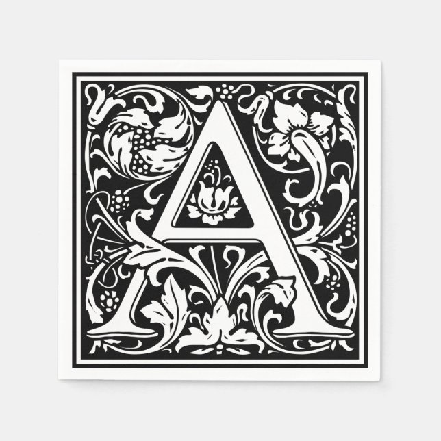 Letter A Medieval Monogram Art Nouveau Paper Napkins (Front)