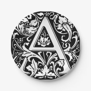Letter A Medieval Monogram Art Nouveau Paper Plates
