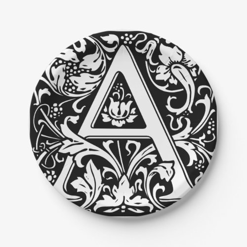 Letter A Medieval Monogram Art Nouveau Paper Plates