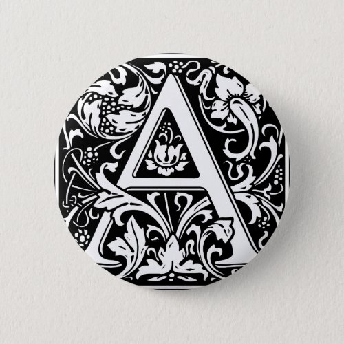 Letter A Medieval Monogram Art Nouveau Pinback Button