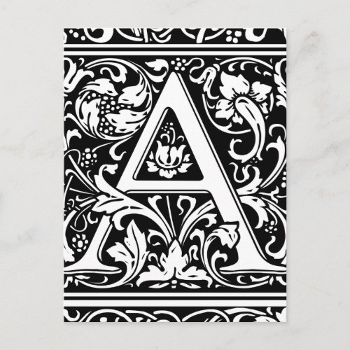 Letter A Medieval Monogram Art Nouveau Postcard
