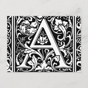 Letter A Medieval Monogram Art Nouveau Postcard