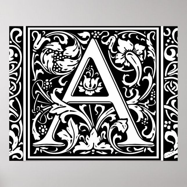 Letter A Medieval Monogram Art Nouveau Poster (Front)