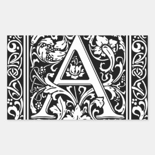 Letter A Medieval Monogram Art Nouveau Rectangular Sticker