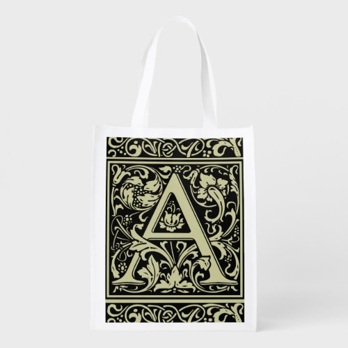 Letter A Medieval Monogram Art Nouveau Reusable Grocery Bag