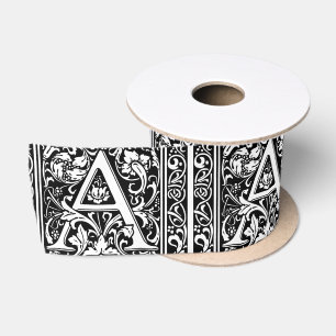 Letter A Medieval Monogram Art Nouveau Satin Ribbon