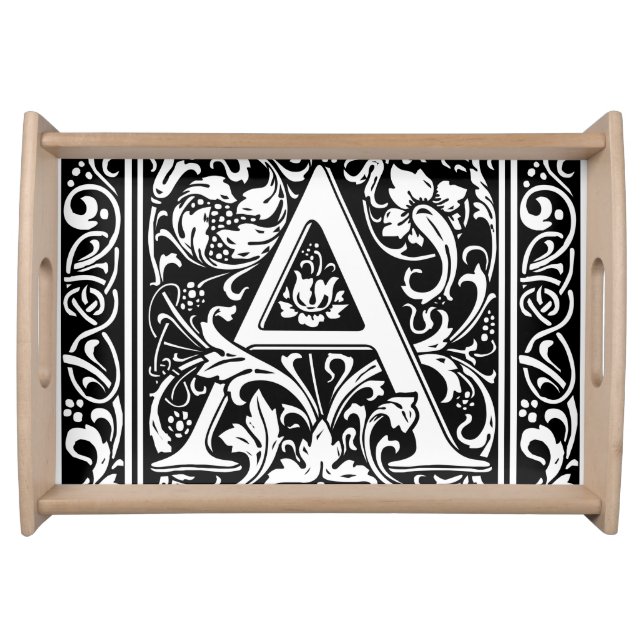 Letter A Medieval Monogram Art Nouveau Serving Tray (Front)