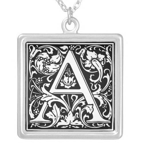 Letter A Medieval Monogram Art Nouveau Silver Plated Necklace