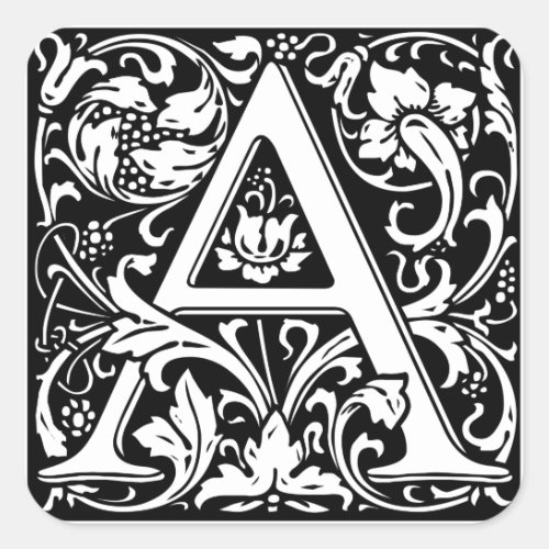 Letter A Medieval Monogram Art Nouveau Square Sticker