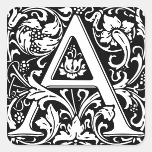 Letter A Medieval Monogram Art Nouveau Square Sticker