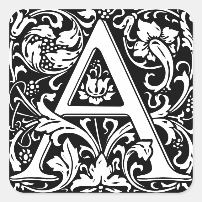 Letter A Medieval Monogram Art Nouveau Square Sticker (Front)