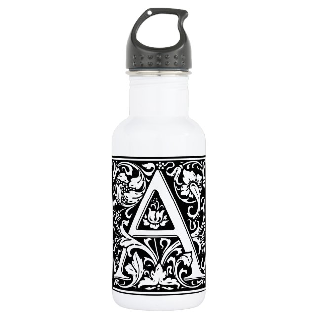 Letter A Medieval Monogram Art Nouveau Stainless Steel Water Bottle (Front)