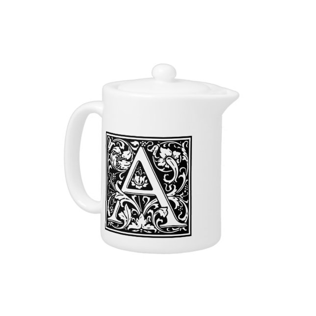 Letter A Medieval Monogram Art Nouveau Teapot (Left)