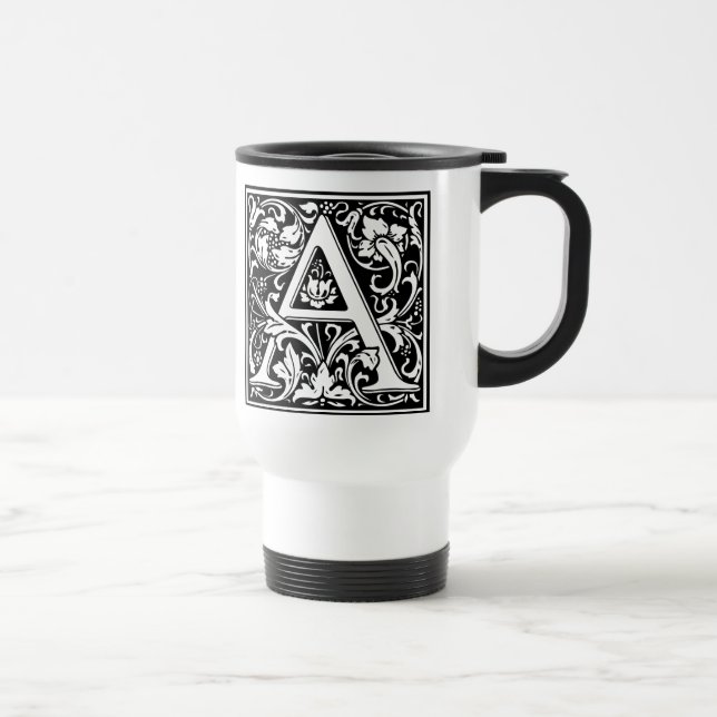 Letter A Medieval Monogram Art Nouveau Travel Mug (Right)