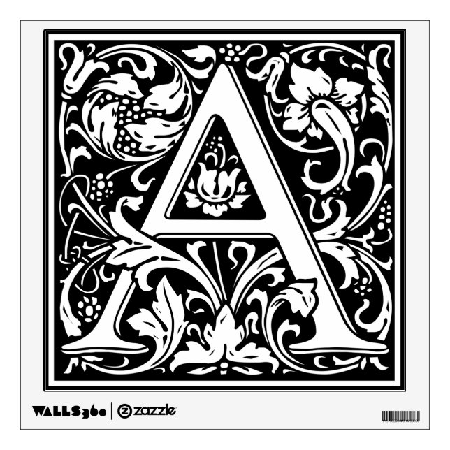 Letter A Medieval Monogram Art Nouveau Wall Sticker (Front)