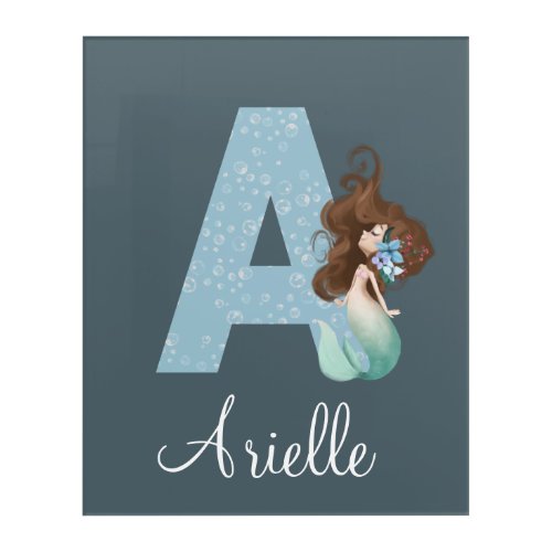 Letter A Mermaid Acrylic Art Print