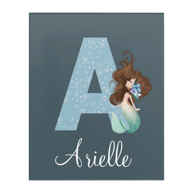 Letter A Mermaid Acrylic Art Print (Front)